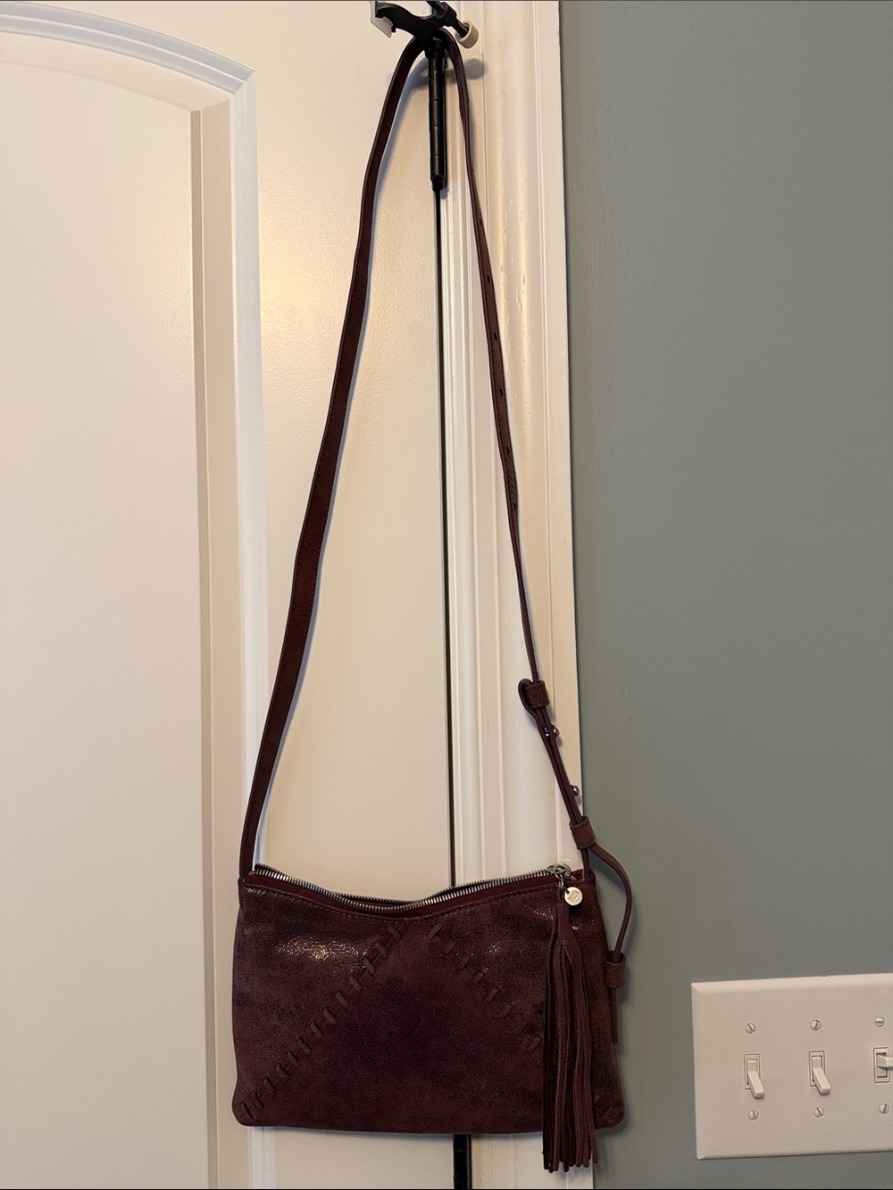 Women's Suede Crossbody Bag in Deep Burgundy